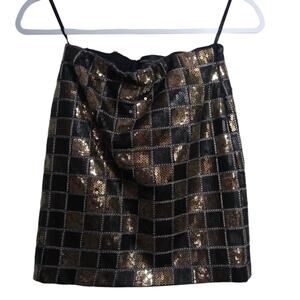 ROMEO & JULIET COUTURE Black And Gold Metallic Sequin Mini Skirt Party Size XS